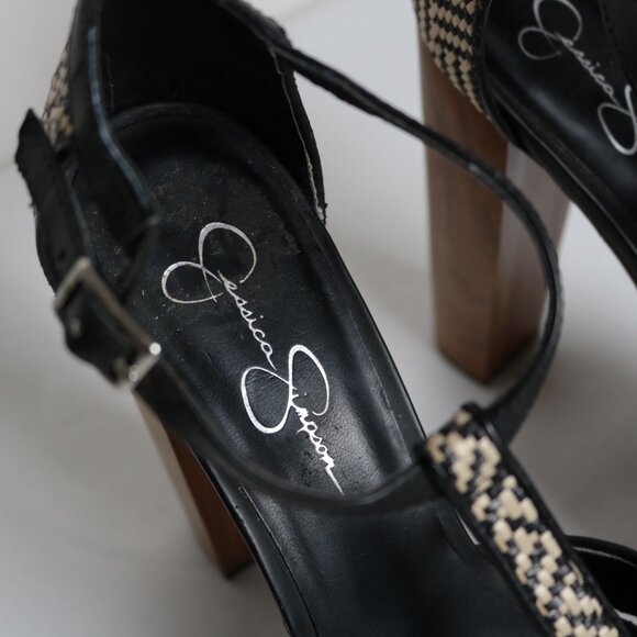 Jessica Simpson Peep Toe Wooden Platform Block Heels Size 8.5 - Picture 9 of 12